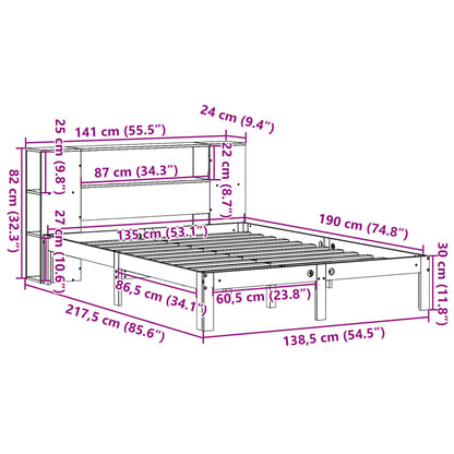 Cama com estante sem colchão 135x190 cm pinho maciço branco