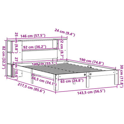 Cama com estante sem colchão 140x190 cm pinho maciço branco