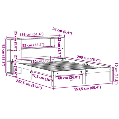 Cama com estante sem colchão 150x200 cm pinho maciço branco