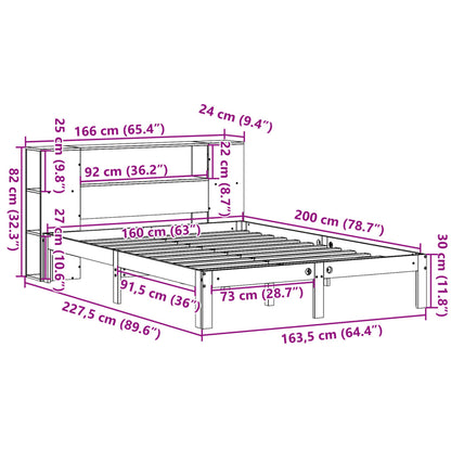 Cama com estante sem colchão 160x200 cm pinho maciço branco