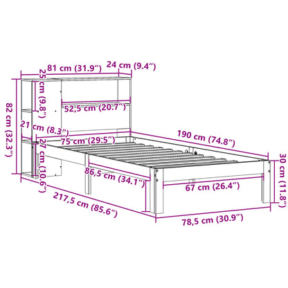 Cama com estante sem colchão 75x190 cm pinho maciço