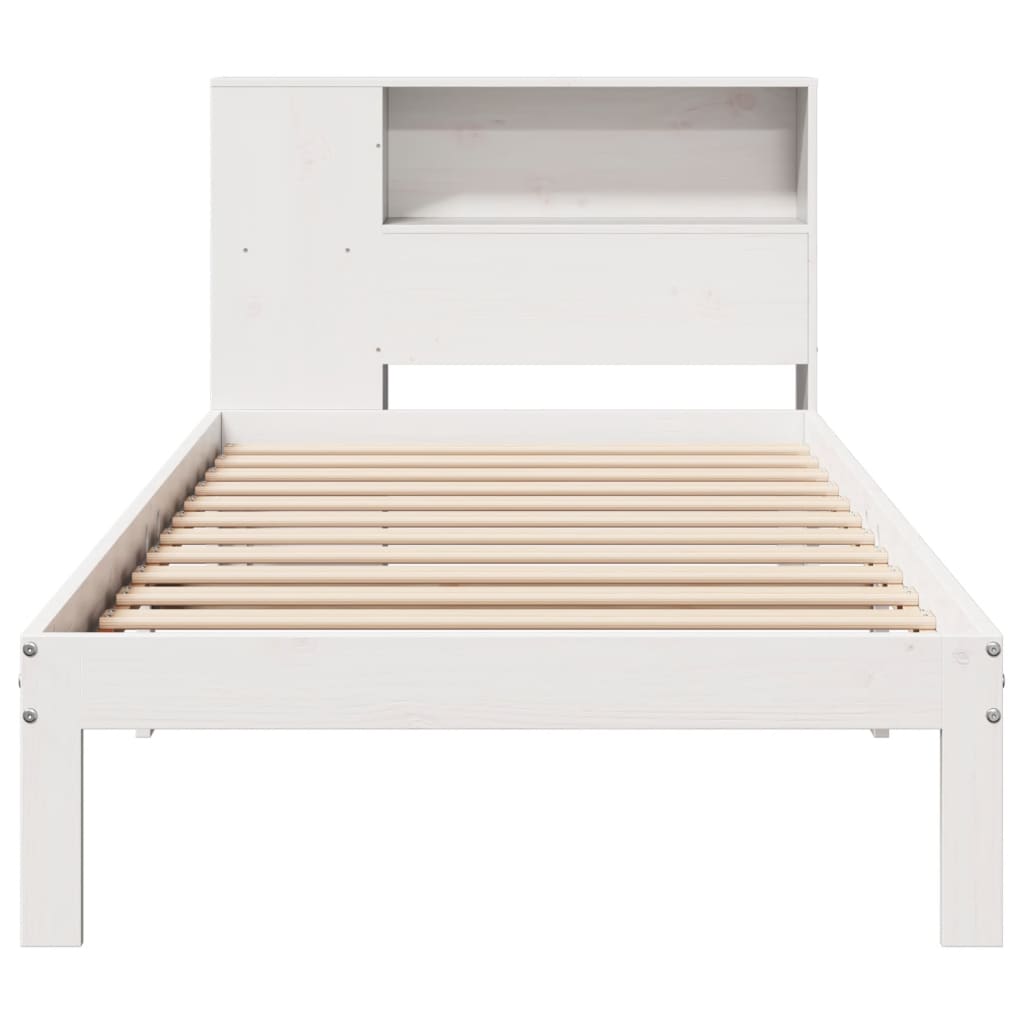 Cama com estante sem colchão 75x190 cm pinho maciço branco