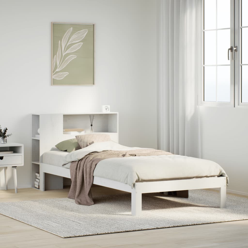 Cama com estante sem colchão 75x190 cm pinho maciço branco