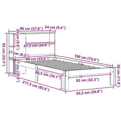 Cama com estante sem colchão 90x190 cm pinho maciço branco