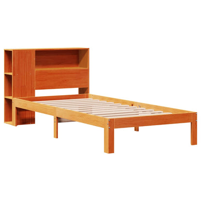 Cama com estante sem colchão 75x190cm pinho maciço castanho-mel