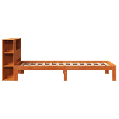 Cama com estante sem colchão 75x190cm pinho maciço castanho-mel