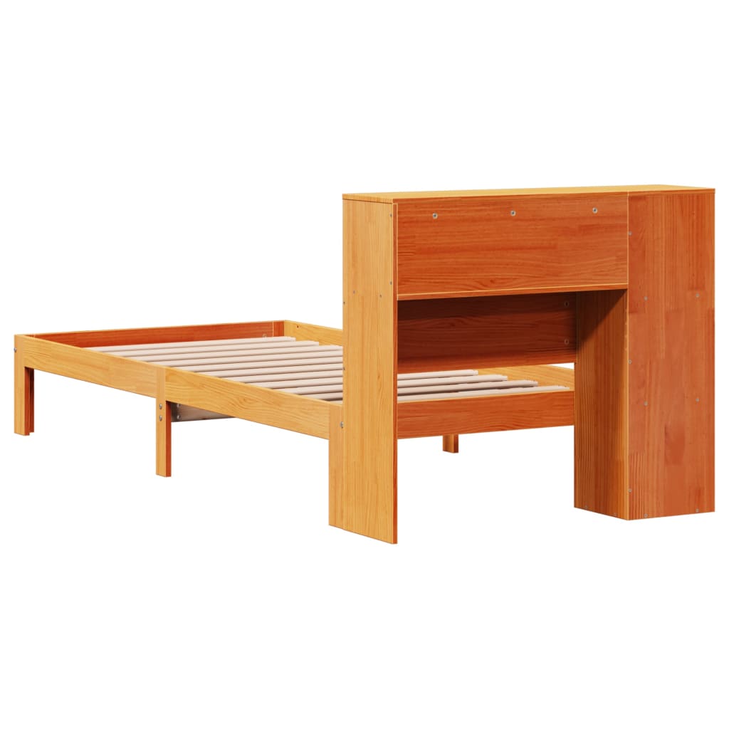 Cama com estante sem colchão 75x190cm pinho maciço castanho-mel