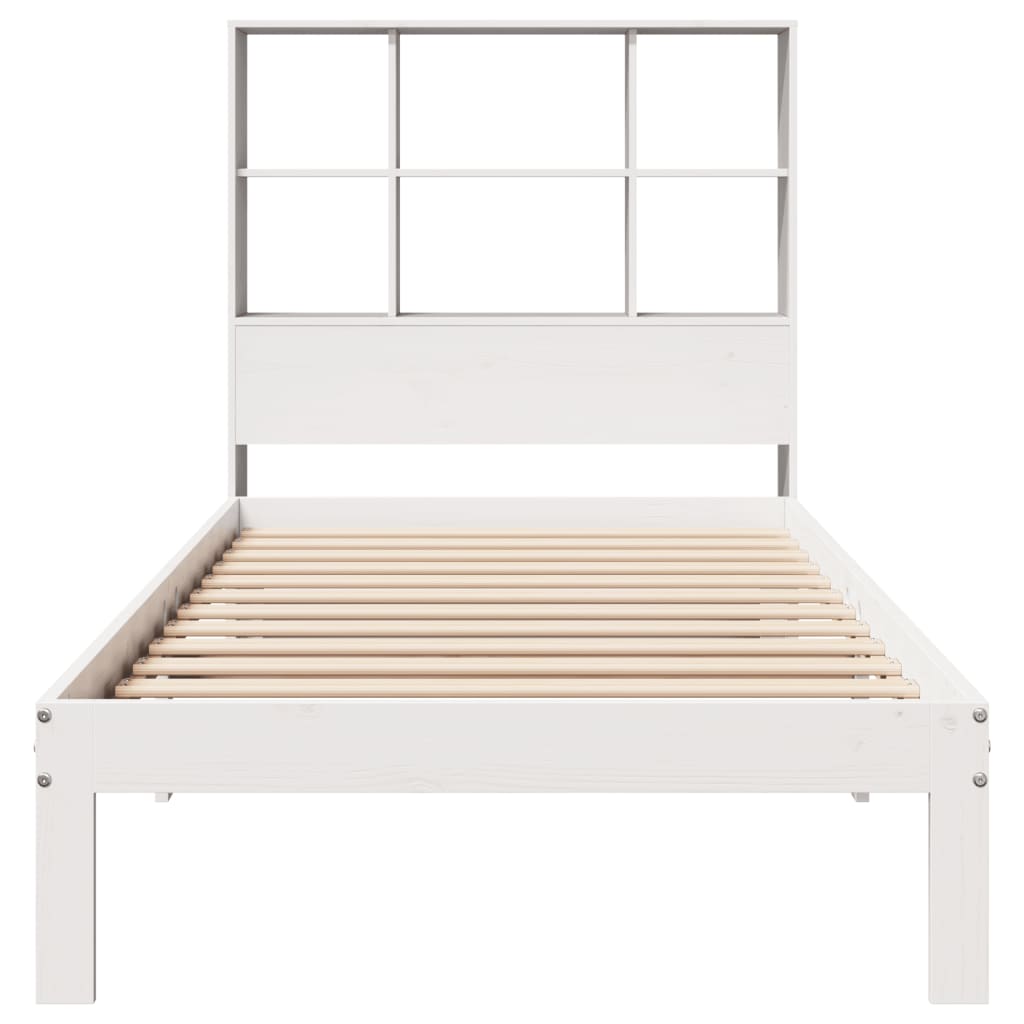 Cama com estante sem colchão 75x190 cm pinho maciço branco