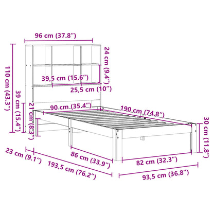 Cama com estante sem colchão 90x190 cm pinho maciço