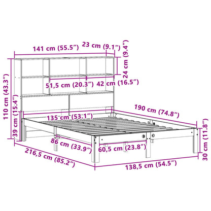 Cama com estante sem colchão 135x190 cm pinho maciço branco