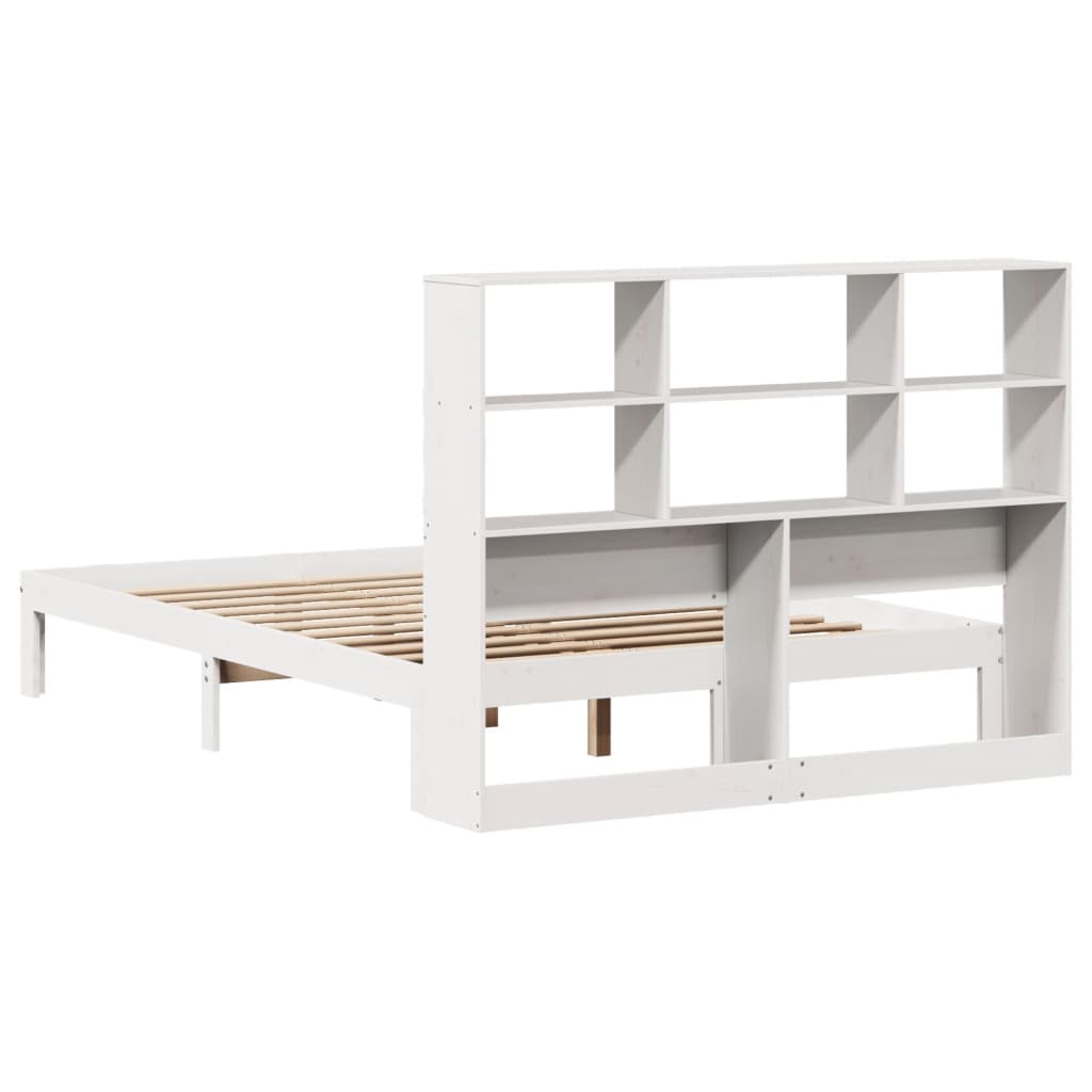 Cama com estante sem colchão 140x190 cm pinho maciço branco