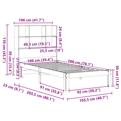 Cama com estante sem colchão 100x200 cm pinho maciço