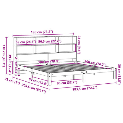 Cama com estante sem colchão 180x200 cm pinho maciço branco