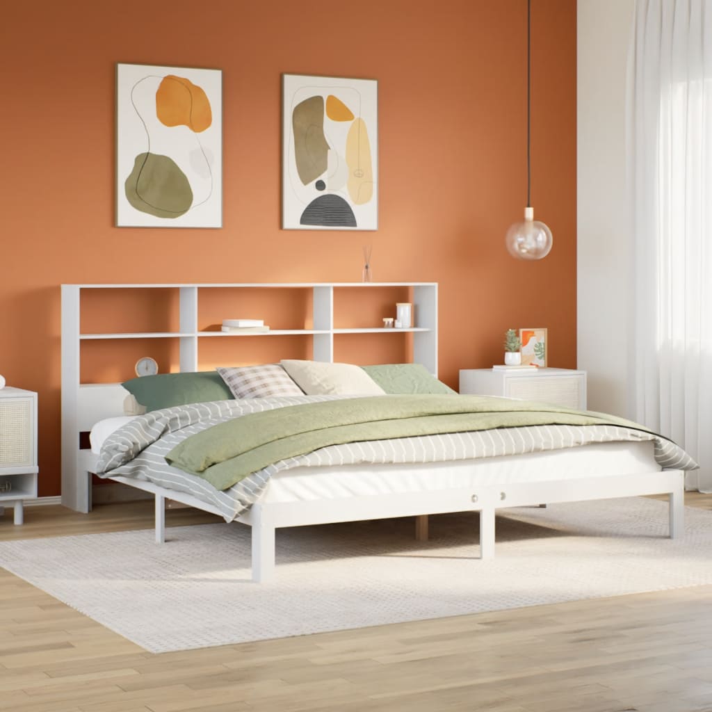 Cama com estante sem colchão 180x200 cm pinho maciço branco