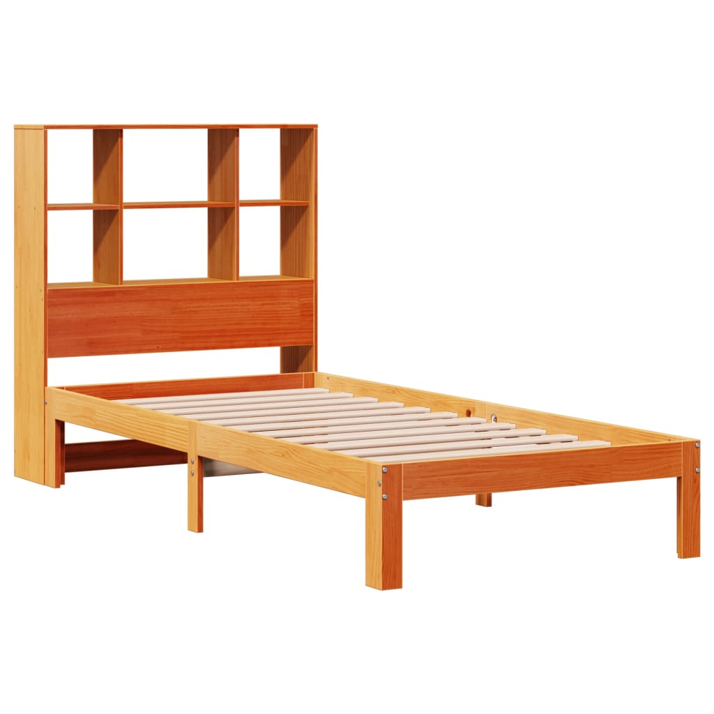 Cama com estante sem colchão 75x190cm pinho maciço castanho-mel