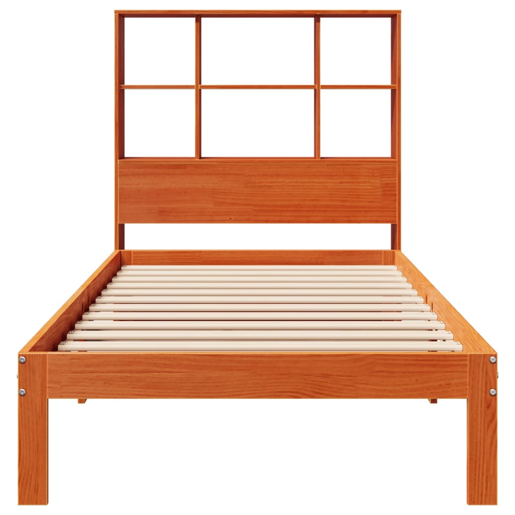 Cama com estante sem colchão 75x190cm pinho maciço castanho-mel