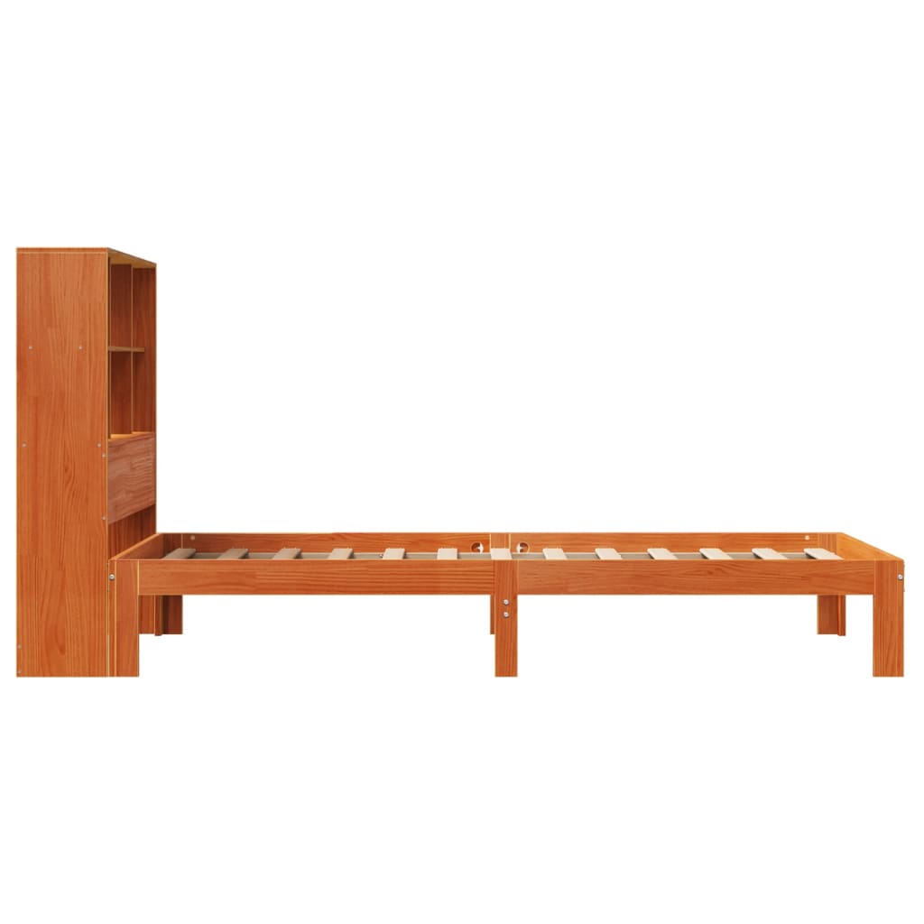 Cama com estante sem colchão 75x190cm pinho maciço castanho-mel