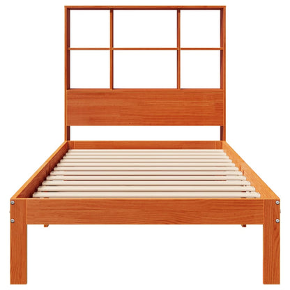 Cama com estante sem colchão 90x190cm pinho maciço castanho-mel