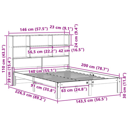 Cama com estante sem colchão 140x200 cm pinho maciço