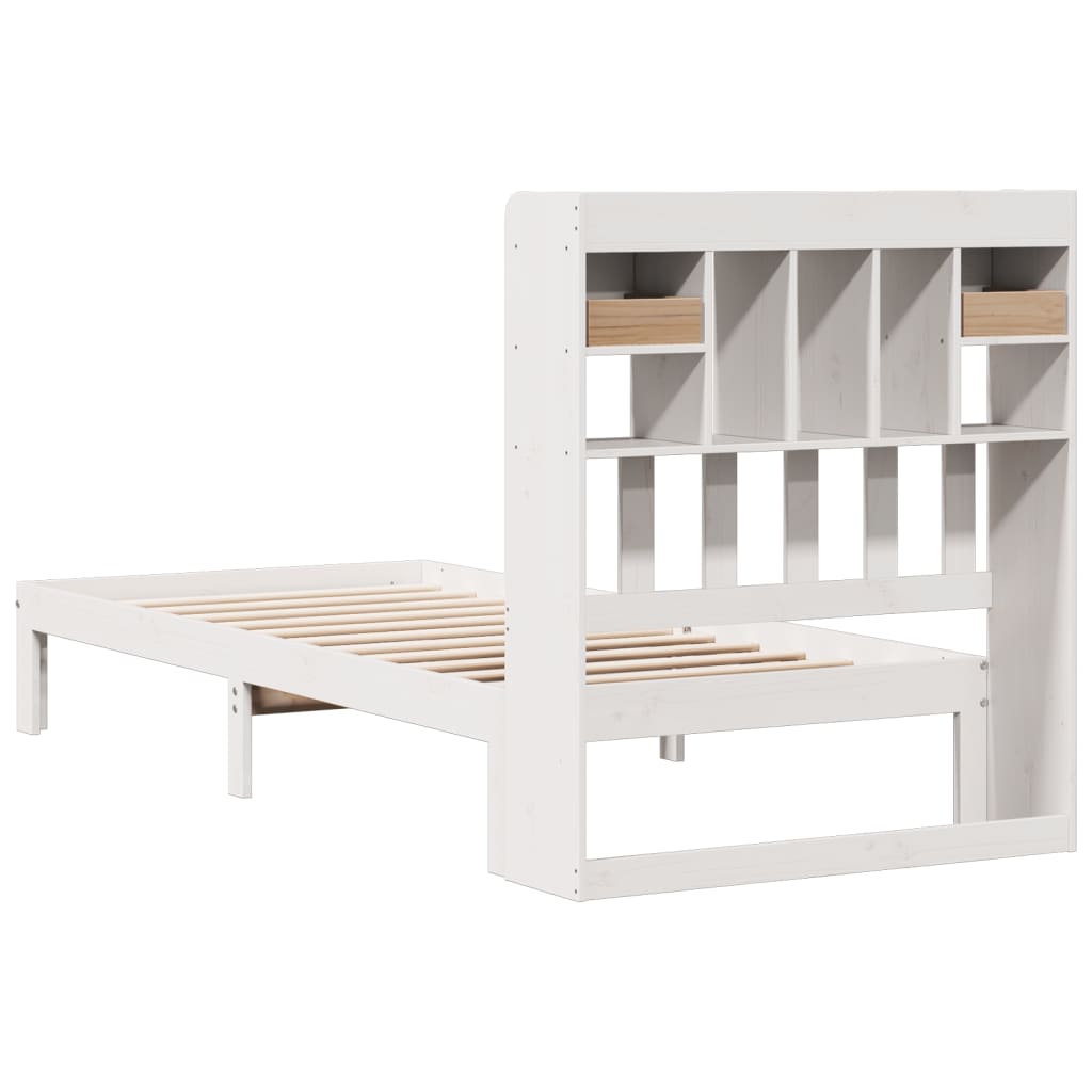 Cama com estante sem colchão 75x190 cm pinho maciço branco