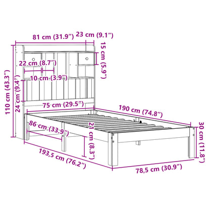 Cama com estante sem colchão 75x190 cm pinho maciço branco