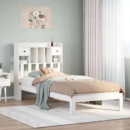 Cama com estante sem colchão 75x190 cm pinho maciço branco