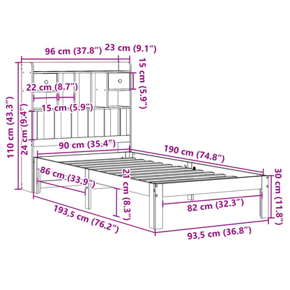 Cama com estante sem colchão 90x190 cm pinho maciço branco