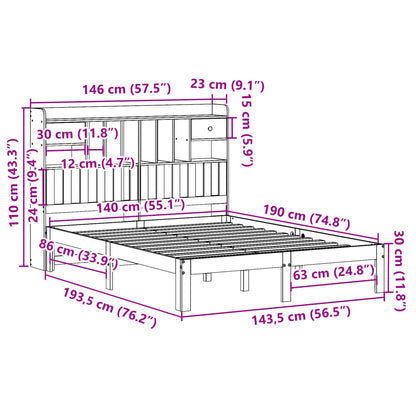 Cama com estante sem colchão 140x190 cm pinho maciço