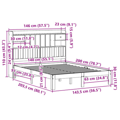 Cama com estante sem colchão 140x200 cm pinho maciço branco