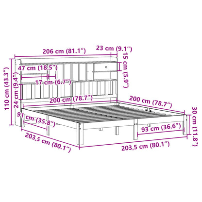 Cama com estante sem colchão 200x200 cm pinho maciço