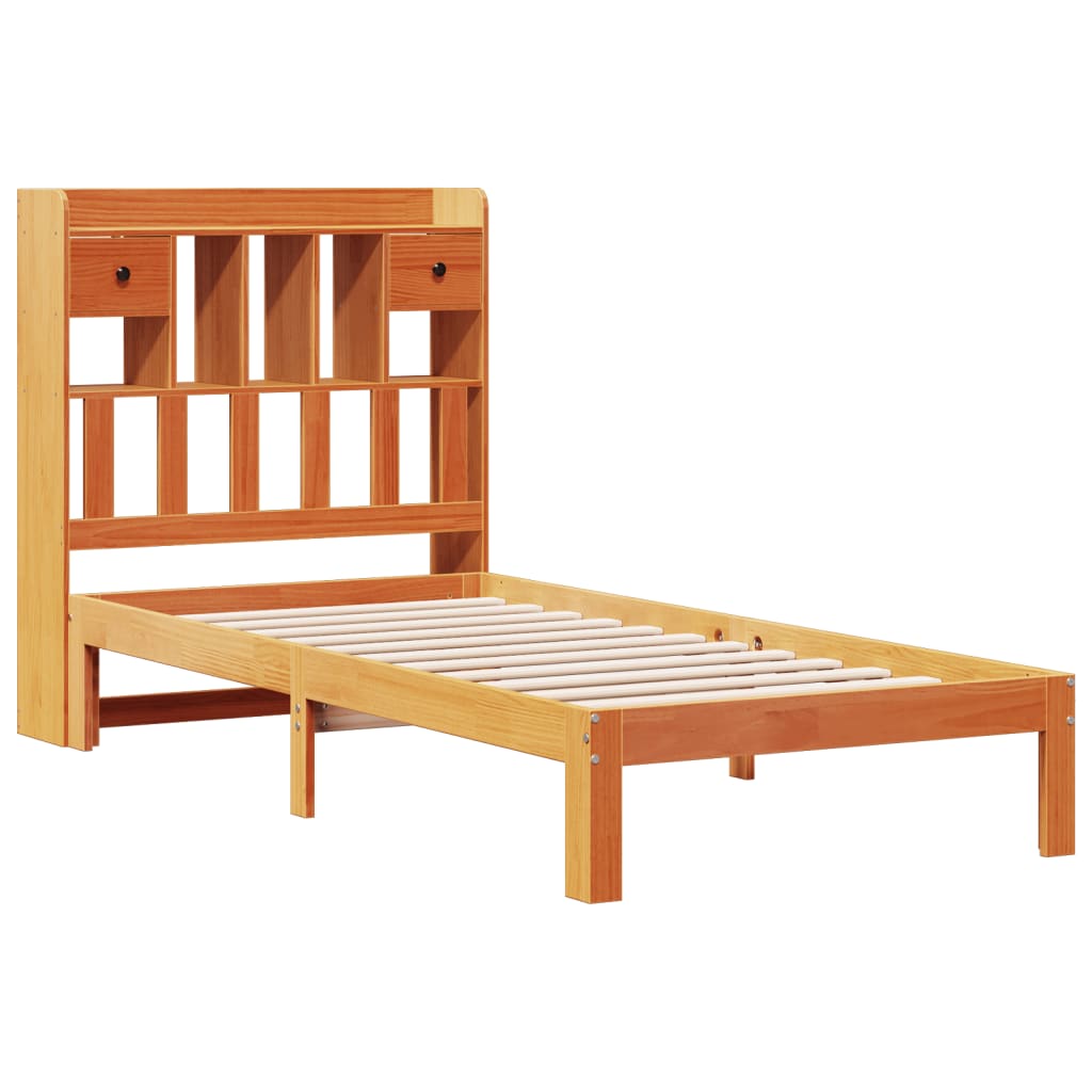 Cama com estante sem colchão 90x190cm pinho maciço castanho-mel