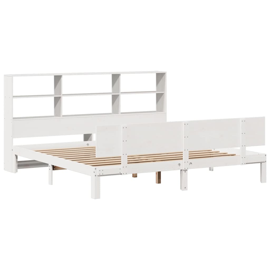 Cama com estante sem colchão 180x200 cm pinho maciço branco