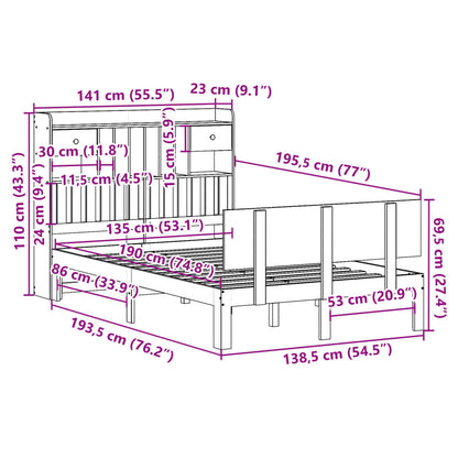 Cama com estante sem colchão 135x190 cm pinho maciço