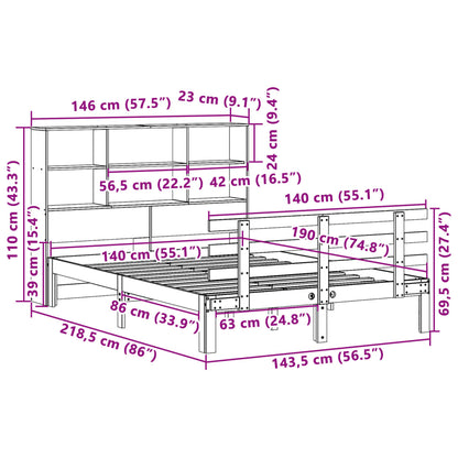 Cama com estante sem colchão 140x190 cm pinho maciço