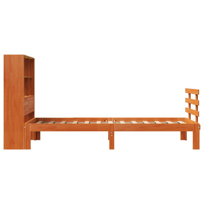 Cama com estante sem colchão 75x190cm pinho maciço castanho-mel