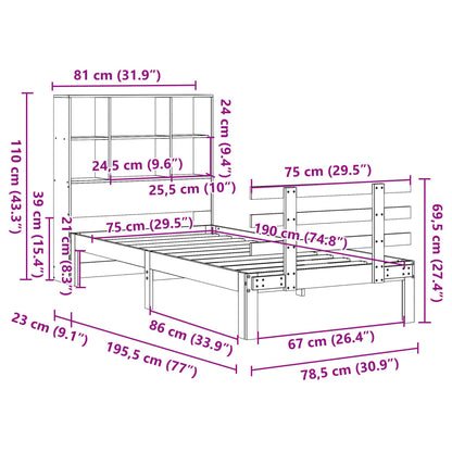 Cama com estante sem colchão 75x190cm pinho maciço castanho-mel