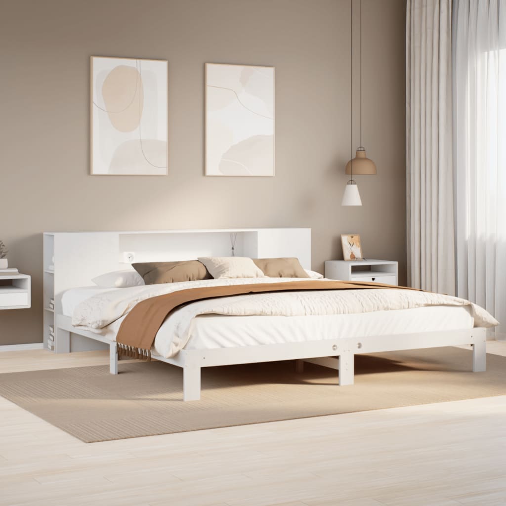 Cama com estante sem colchão 180x200 cm pinho maciço branco