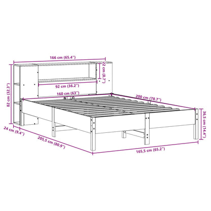 Cama com estante sem colchão 160x200 cm pinho maciço branco