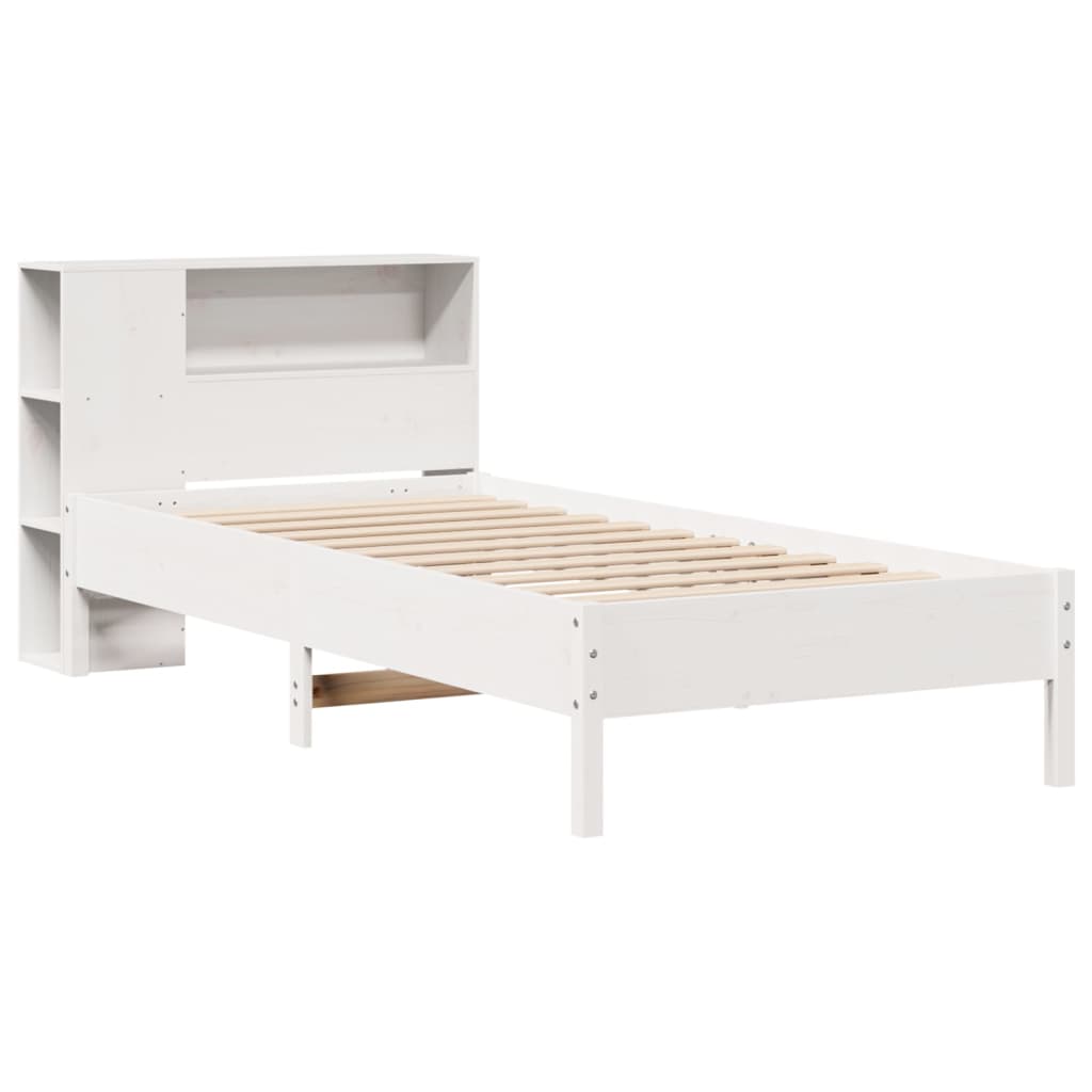 Cama com estante sem colchão 100x200 cm pinho maciço branco