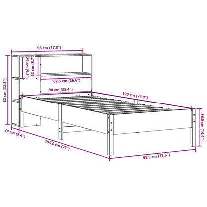 Cama com estante sem colchão 90x190 cm pinho maciço