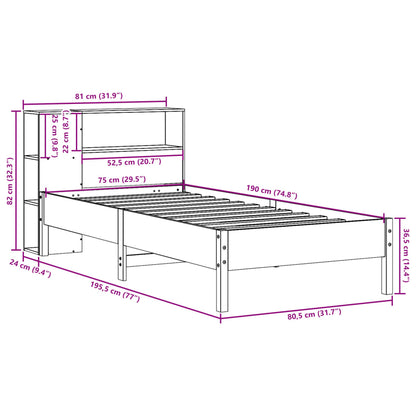 Cama com estante sem colchão 75x190 cm pinho maciço