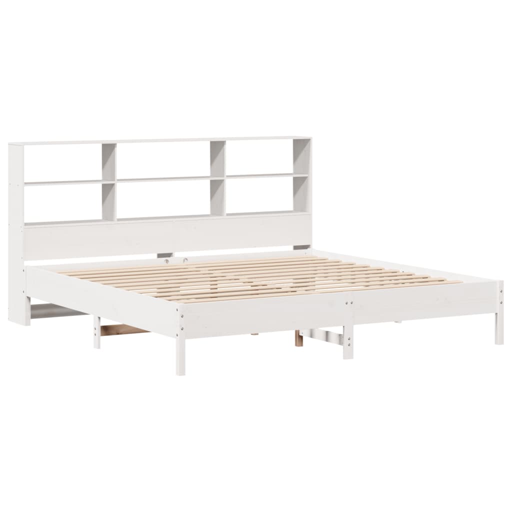 Cama com estante sem colchão 180x200 cm pinho maciço branco