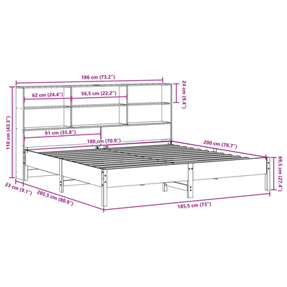 Cama com estante sem colchão 180x200 cm pinho maciço branco