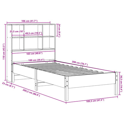 Cama com estante sem colchão 100x200 cm pinho maciço