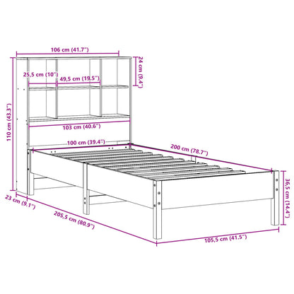 Cama c/ estante sem colchão 100x200cm pinho maciço castanho-mel