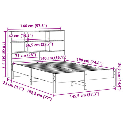 Cama com estante sem colchão 140x190 cm pinho maciço