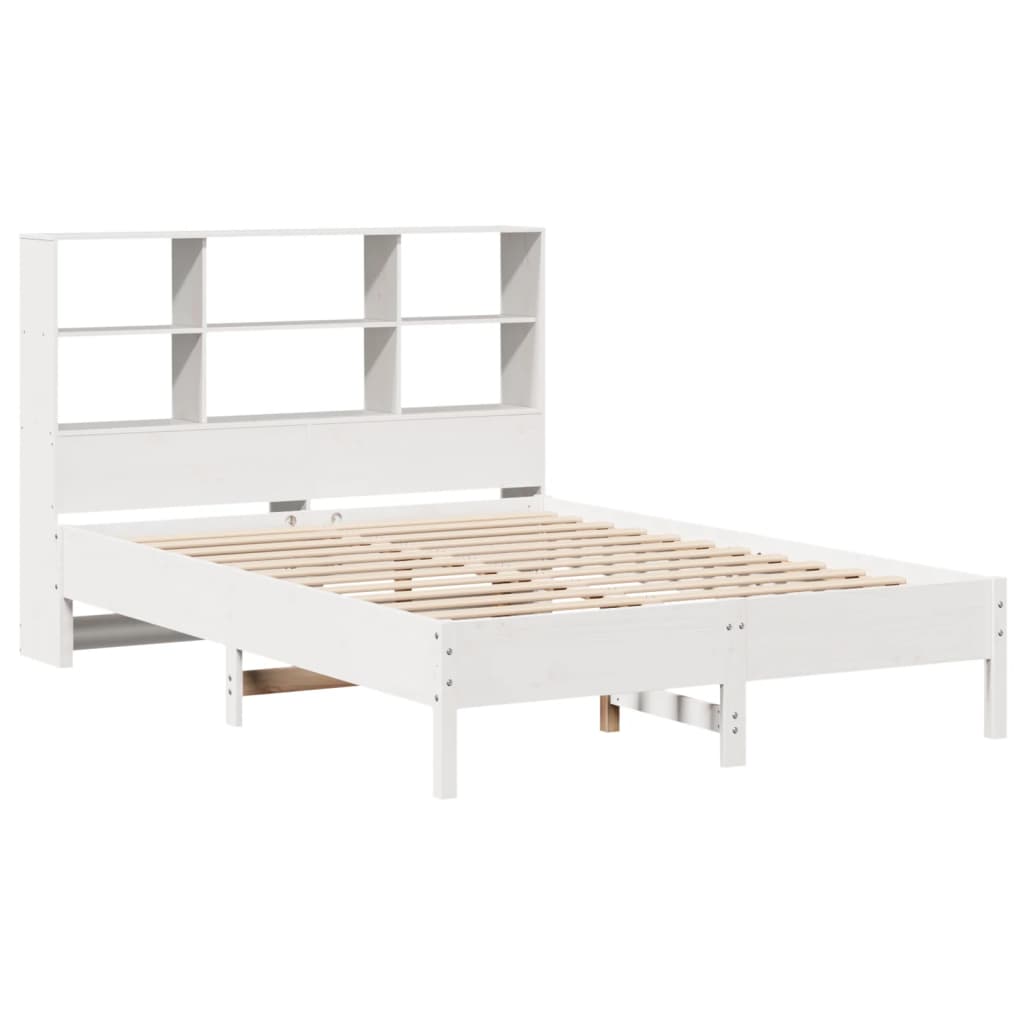 Cama com estante sem colchão 140x190 cm pinho maciço branco