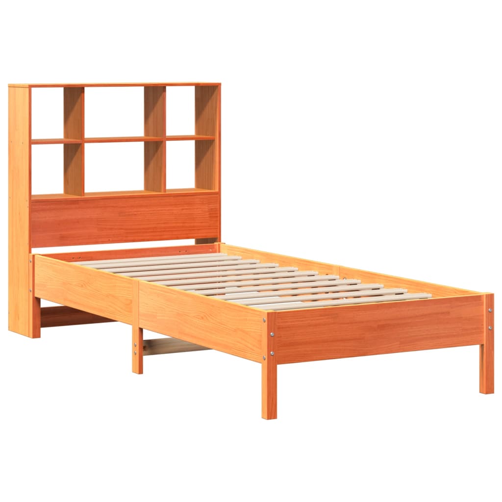 Cama com estante sem colchão 90x190cm pinho maciço castanho-mel