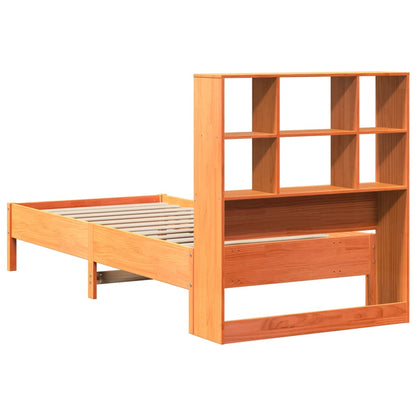 Cama com estante sem colchão 90x190cm pinho maciço castanho-mel