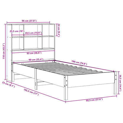 Cama com estante sem colchão 90x190cm pinho maciço castanho-mel